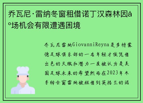 乔瓦尼·雷纳冬窗租借诺丁汉森林因出场机会有限遭遇困境 乔瓦尼·雷纳冬窗租借诺丁汉森林因出场机会有限遭遇困境